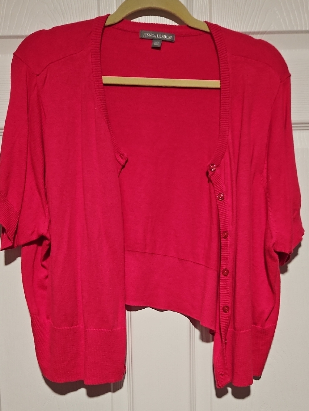 Jessica London Hot Pink Short Sleeve Button-Up Cardigan